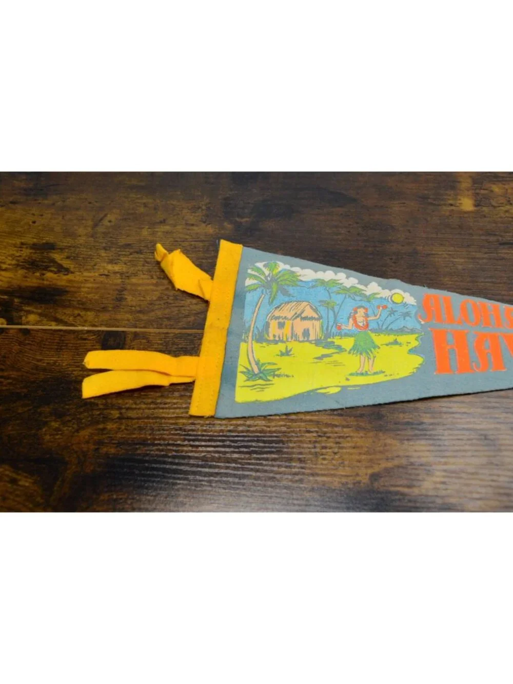 Vintage Felt Pennant Aloha From Hawaii With Hula Girl & Hut Design 12 inches